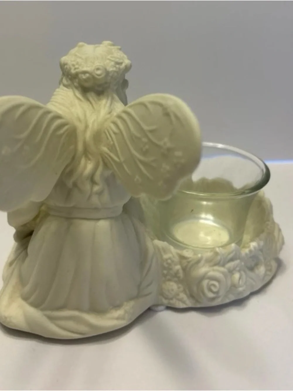PartyLite Ariana Fairy Tea Light Holder White/Clear Glass Cup Floral P7135